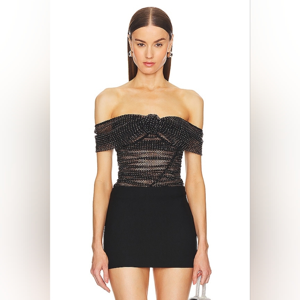 Self-portrait diamante rhinestone off shoulder top nwt sz 4 sz 2 rrp $380